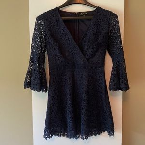 Lulu’s navy blue long sleeve lace mini dress size medium